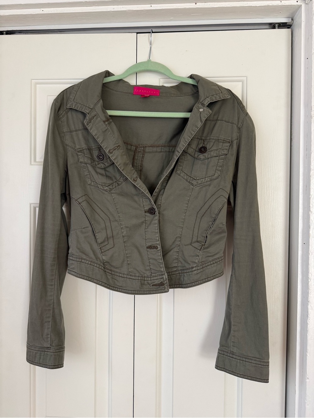 Tinseltown Olive Cropped Utility Jacket
